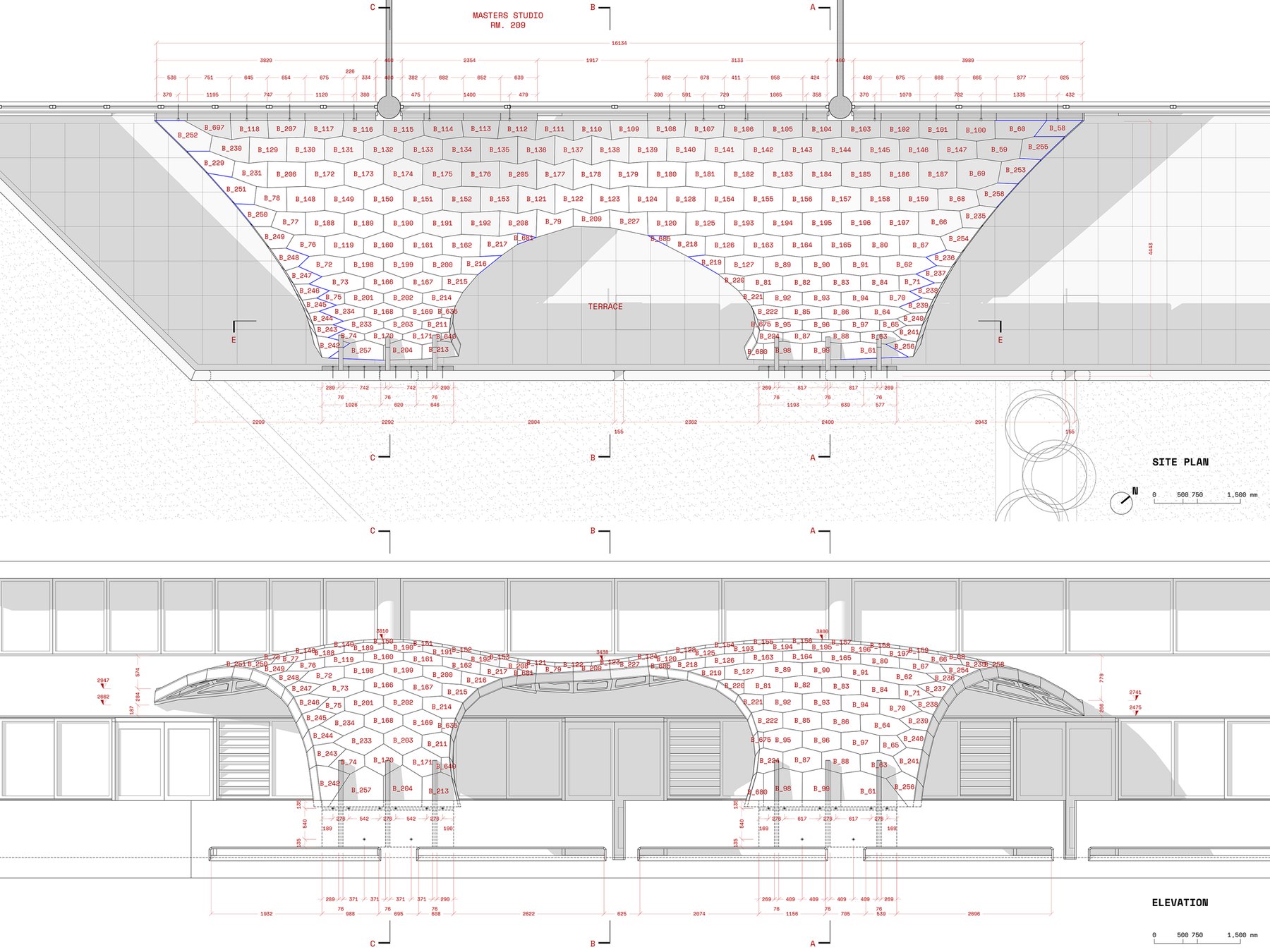 Architectural drawings of the HexBox Canopy with plan and elevation views.